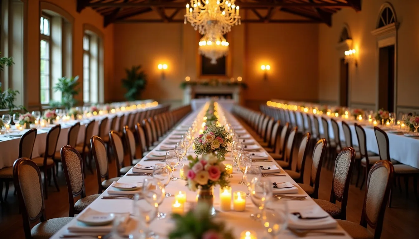 Concepto de banquete elegante de boda en salón, generado con IA