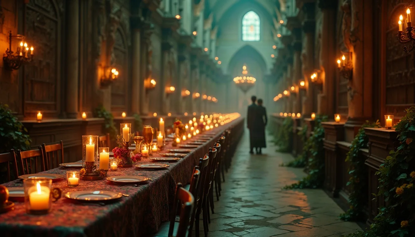 Concepto de boda mágica generado con IA: Velas flotantes y un banquete de cuento
