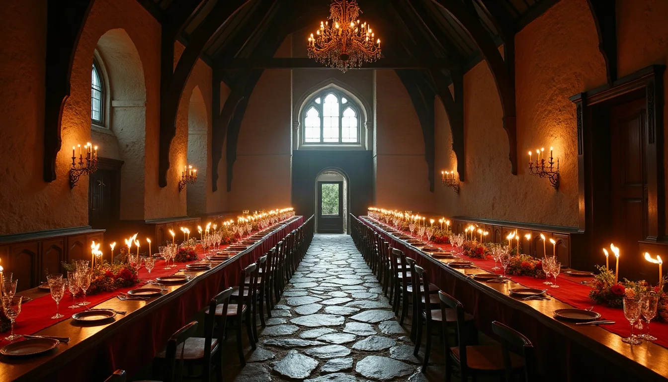 Concepto de boda medieval generado con IA: Castillos, heráldica y banquetes