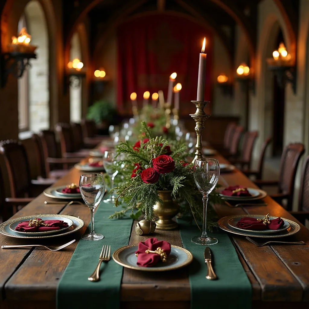 Concepto: La mesa para una boda medieval (IA)