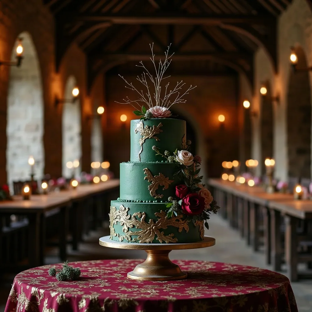 Concepto: La tarta para una boda medieval (IA)